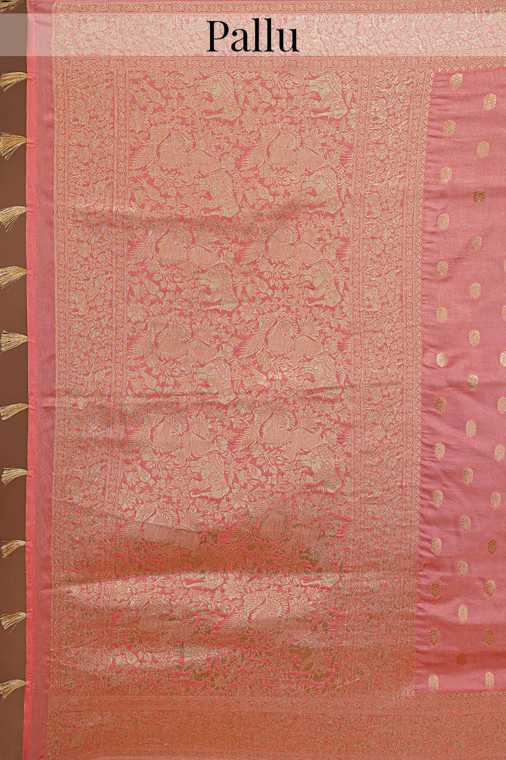 Flamingo Pink Woven Butti Saree in Muga Silk with Elephant and Peacock Motifs - pink silk saree