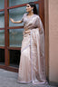 Dusty Peach Saree in Net with Embellished Cutdana and Sequins Border - peach net saree