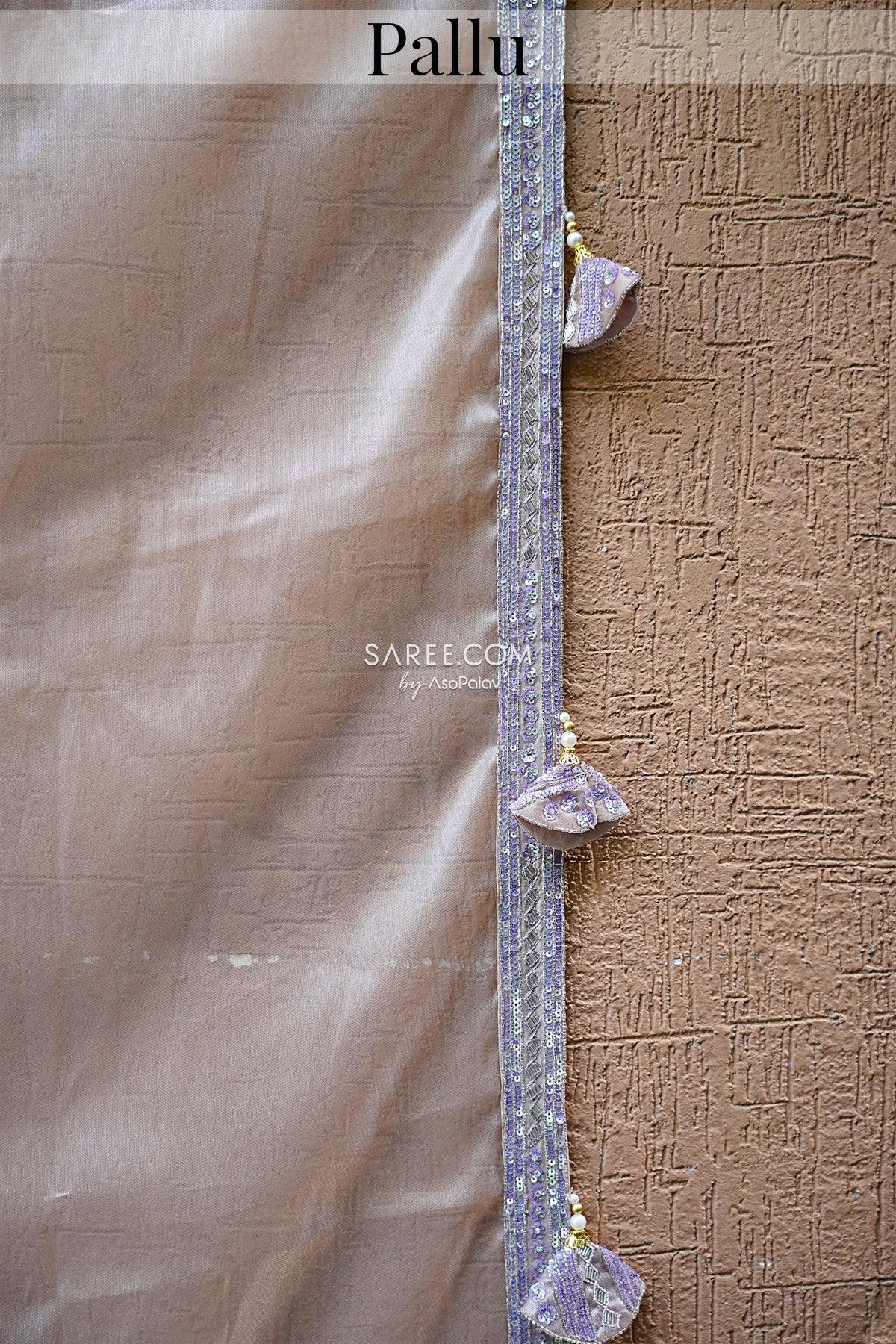 Dusty Peach Saree in Net with Embellished Cutdana and Sequins Border - peach net saree