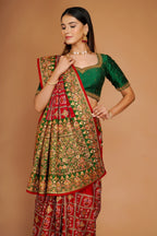 Maroon Traditional Gharchola Saree in Silk with All Over Embroidery - maroon silk saree embroidery