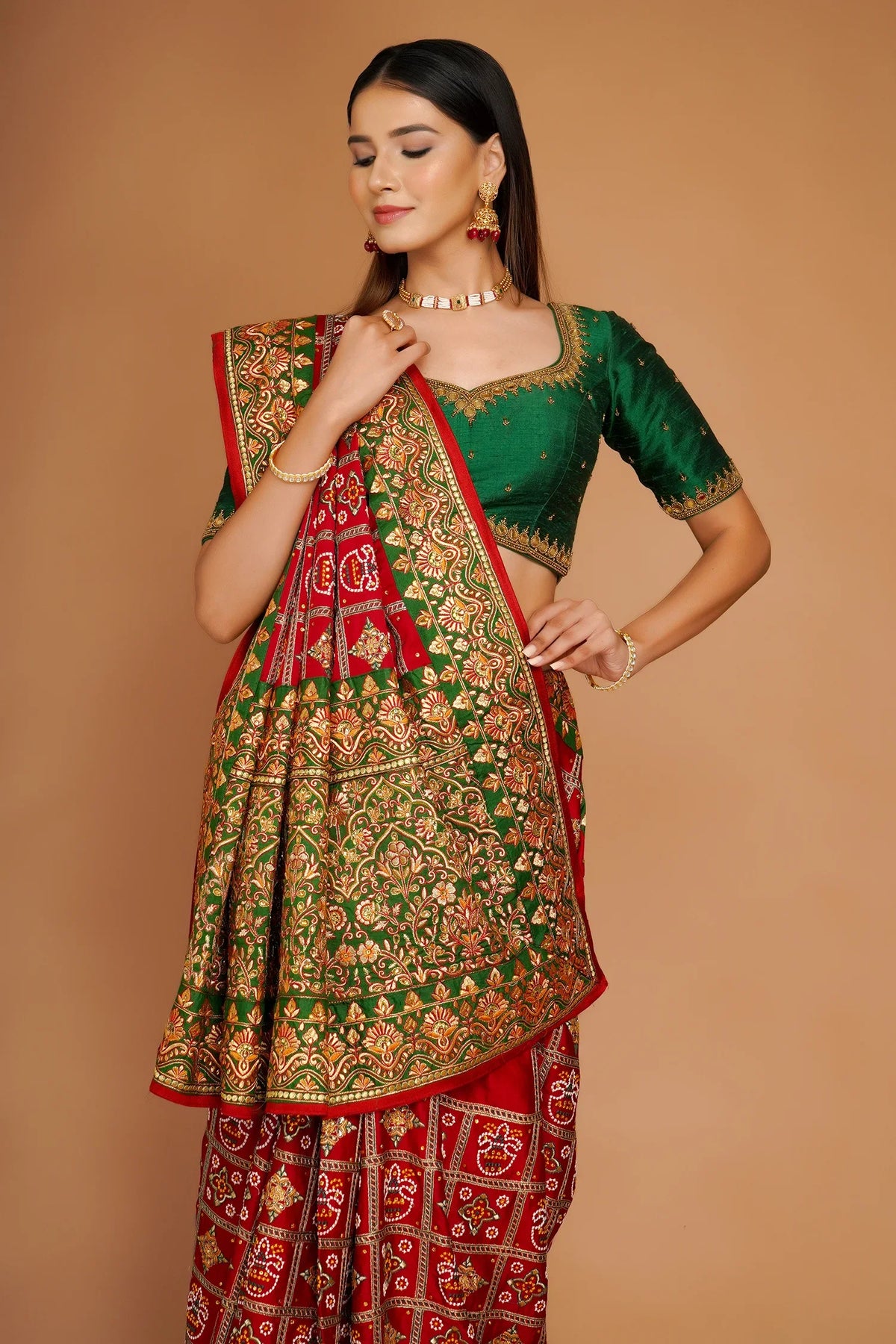 Maroon Traditional Gharchola Saree in Silk with All Over Embroidery - maroon silk saree embroidery