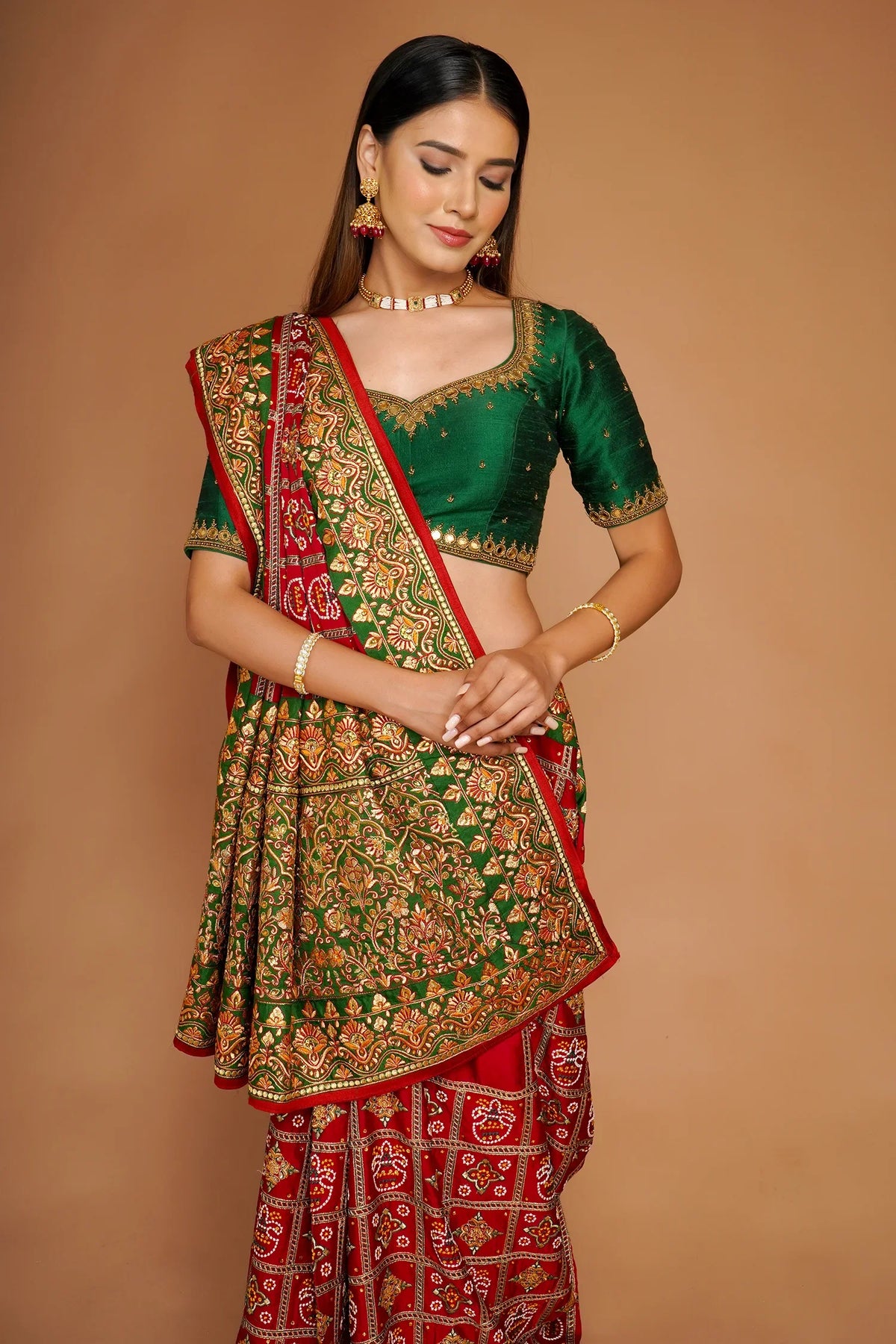 Maroon Traditional Gharchola Saree in Silk with All Over Embroidery - maroon silk saree embroidery