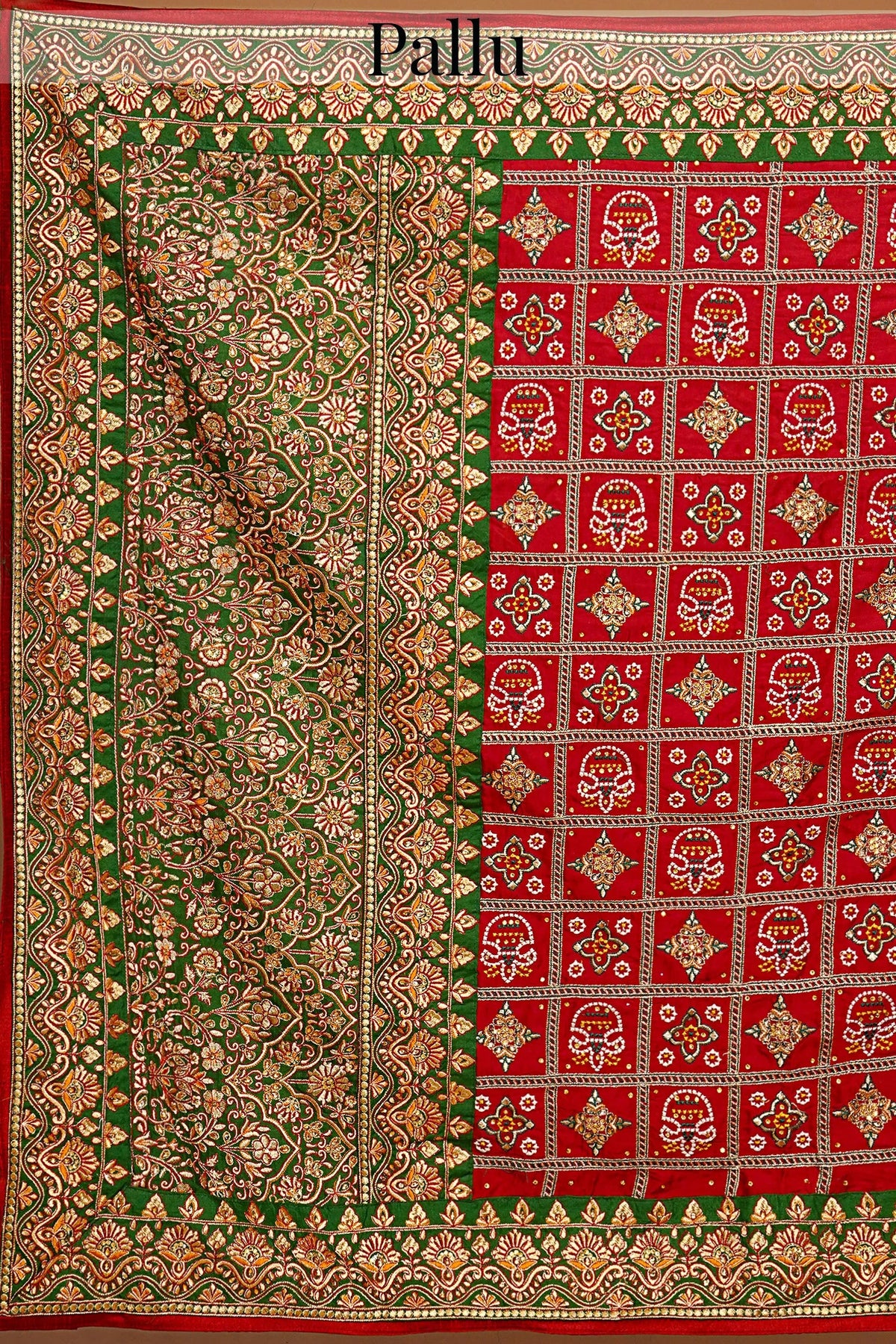 Maroon Traditional Gharchola Saree in Silk with All Over Embroidery - maroon silk saree embroidery