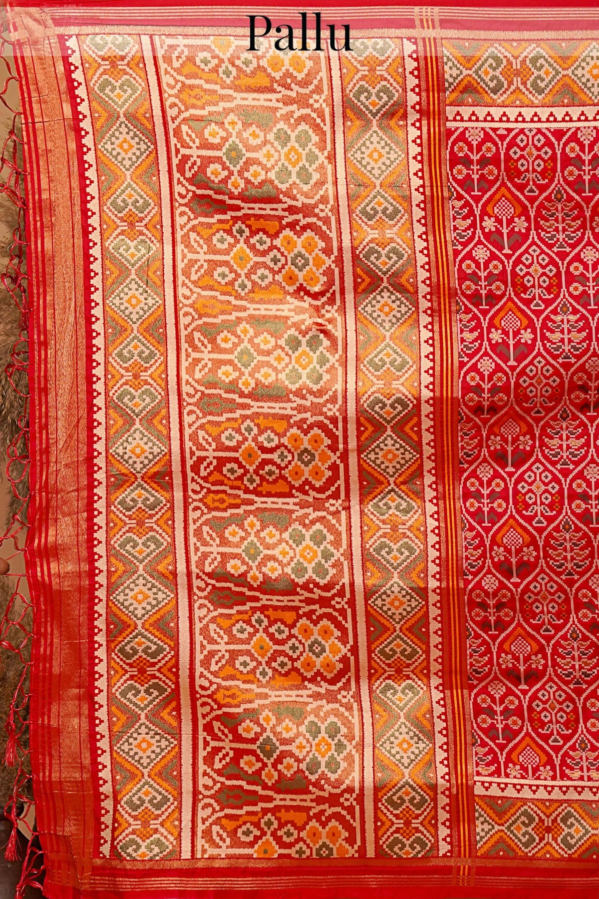 Red Traditional Patola Woven Saree in Silk - red silk saree patola