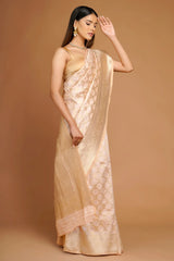 Peach Woven Moroccan Jaal Traditional Saree in Silk