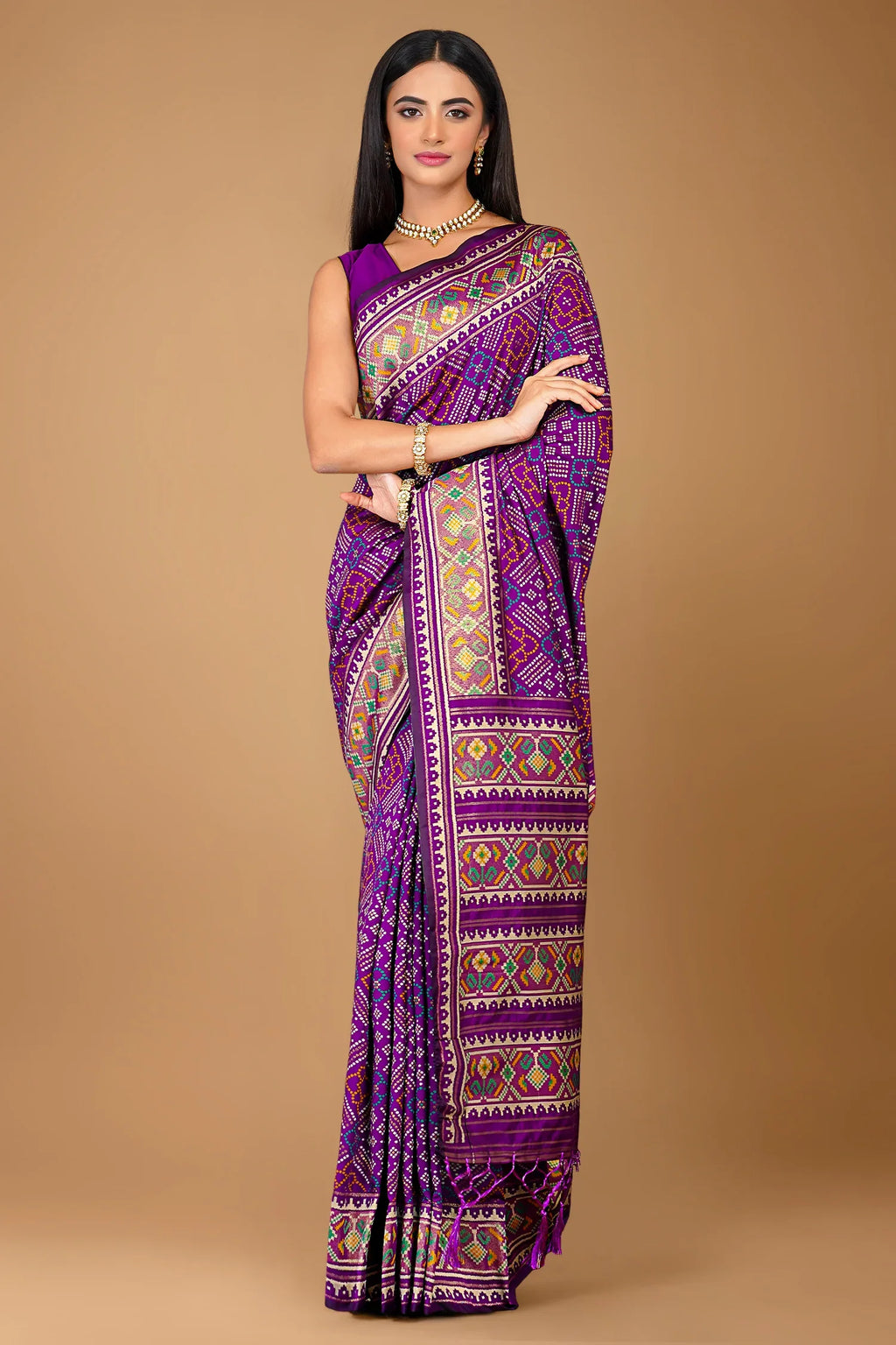 Violet Purple Traditional Patola Woven Saree in Silk - purple silk saree patola