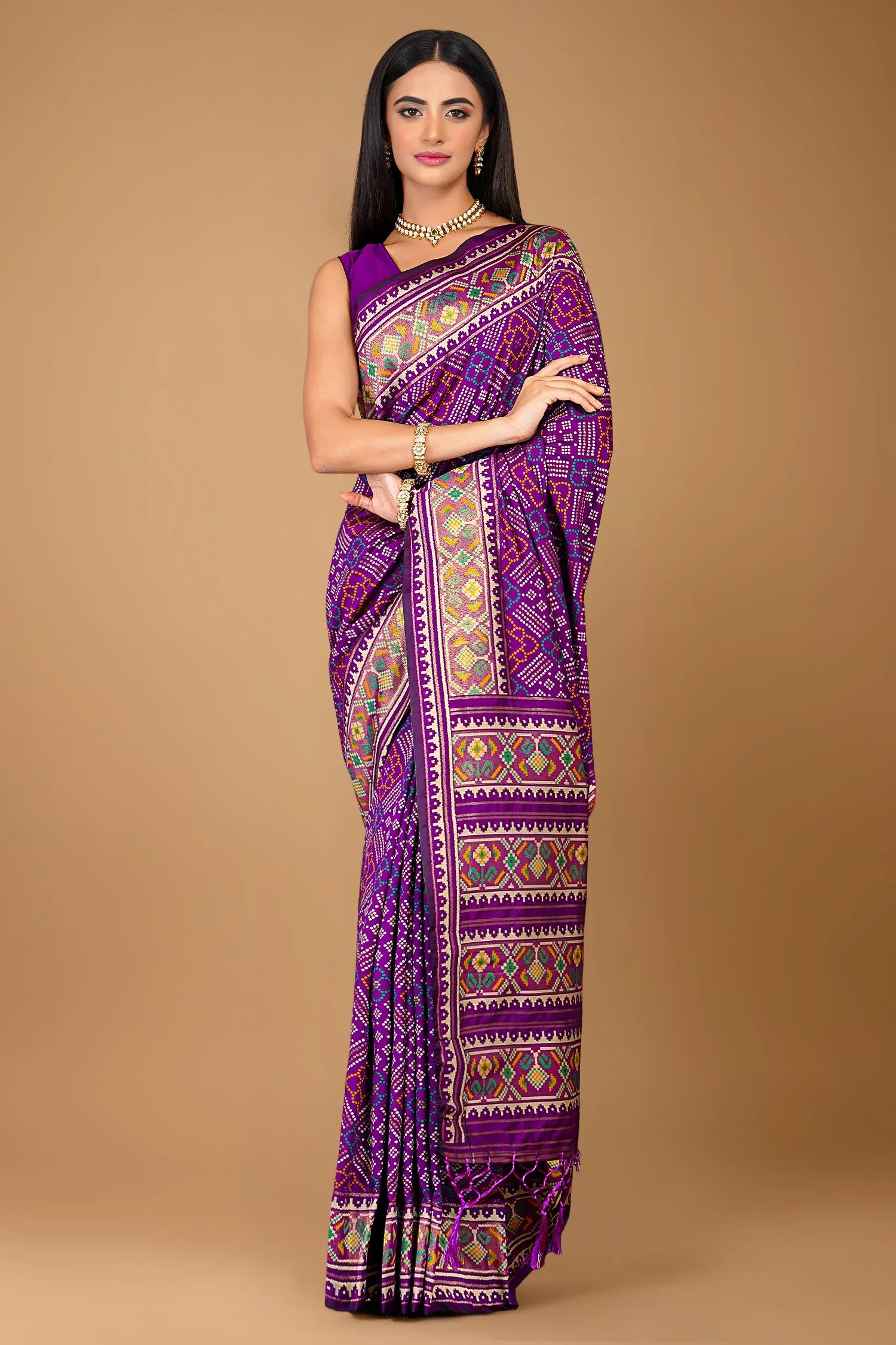 Violet Purple Traditional Patola Woven Saree in Silk - purple silk saree patola