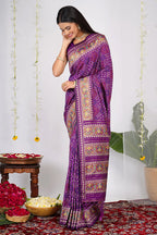 Violet Purple Traditional Patola Woven Saree in Silk - purple silk saree patola