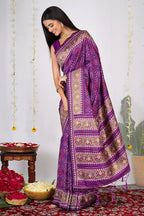 Violet Purple Traditional Patola Woven Saree in Silk - purple silk saree patola