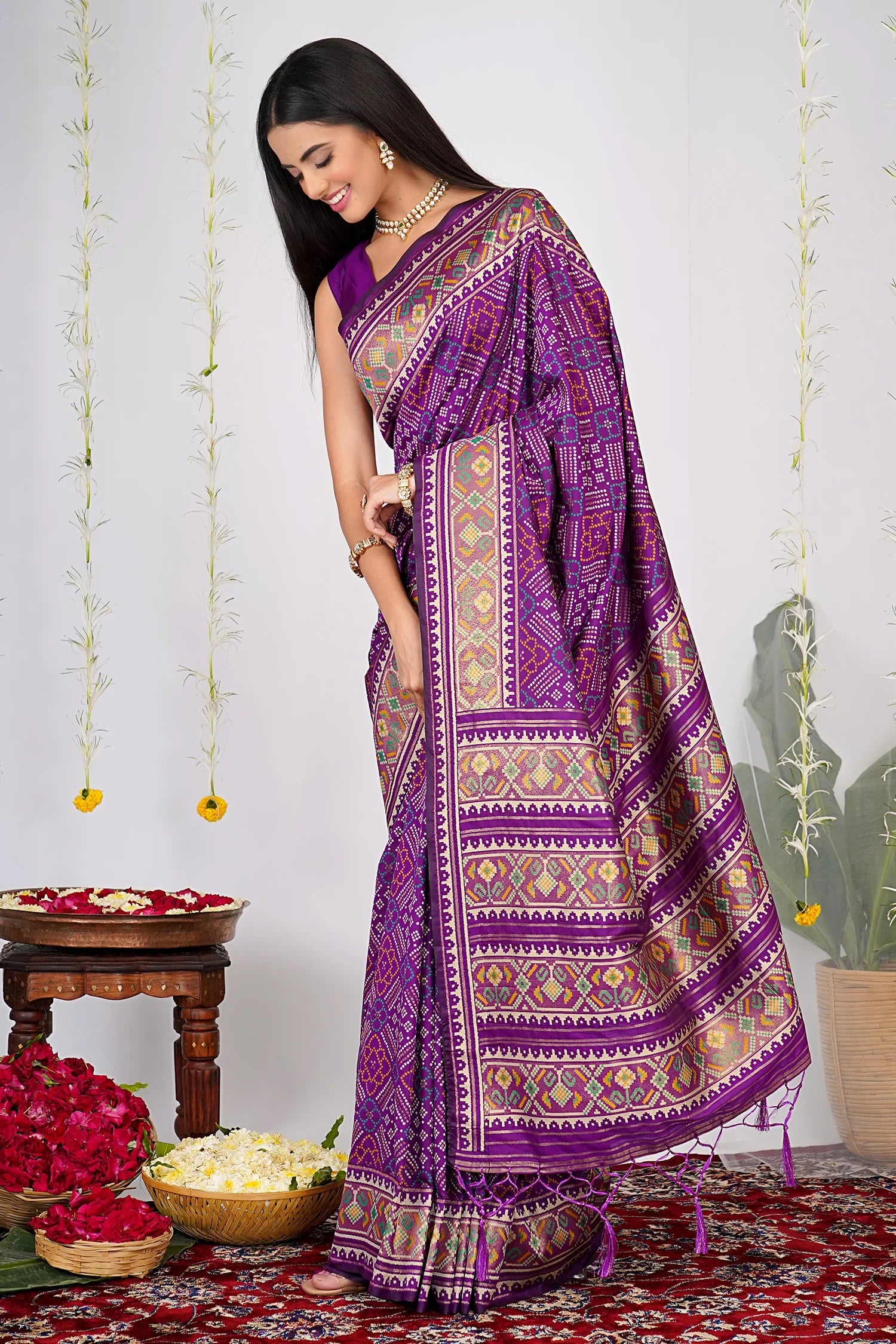 Violet Purple Traditional Patola Woven Saree in Silk - purple silk saree patola