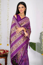 Violet Purple Traditional Patola Woven Saree in Silk - purple silk saree patola