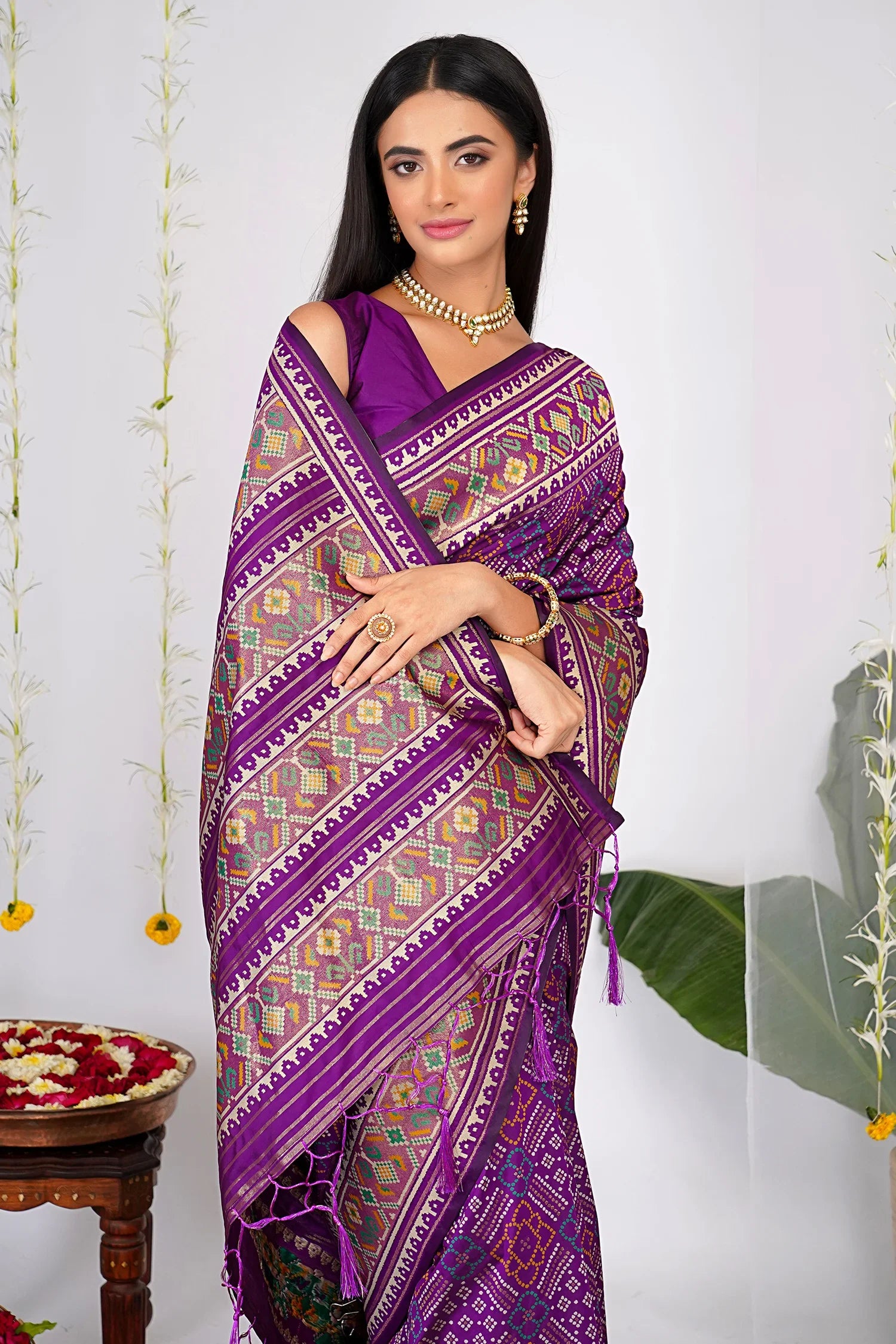 Violet Purple Traditional Patola Woven Saree in Silk - purple silk saree patola