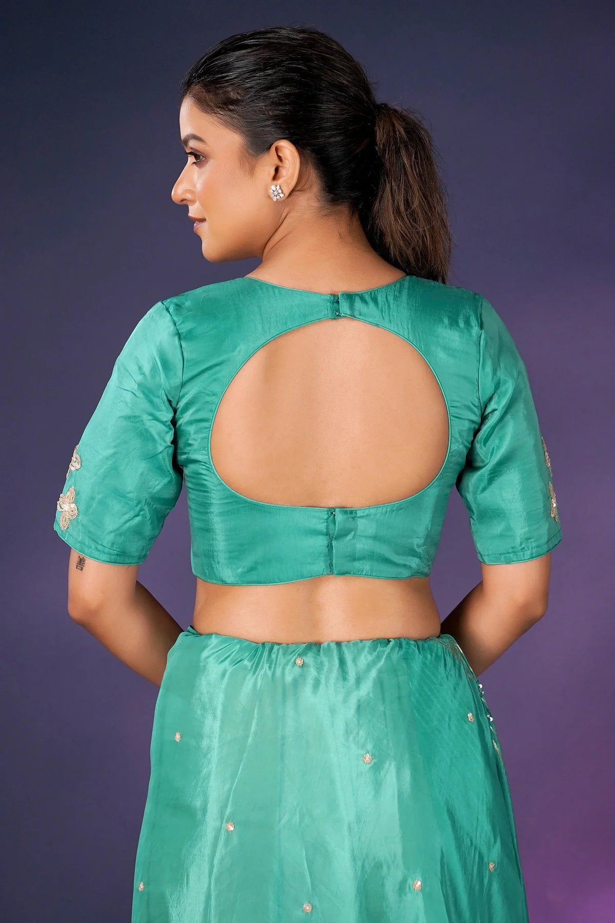 Sea Green Tissue Silk Saree with Sequin Border - green silk saree