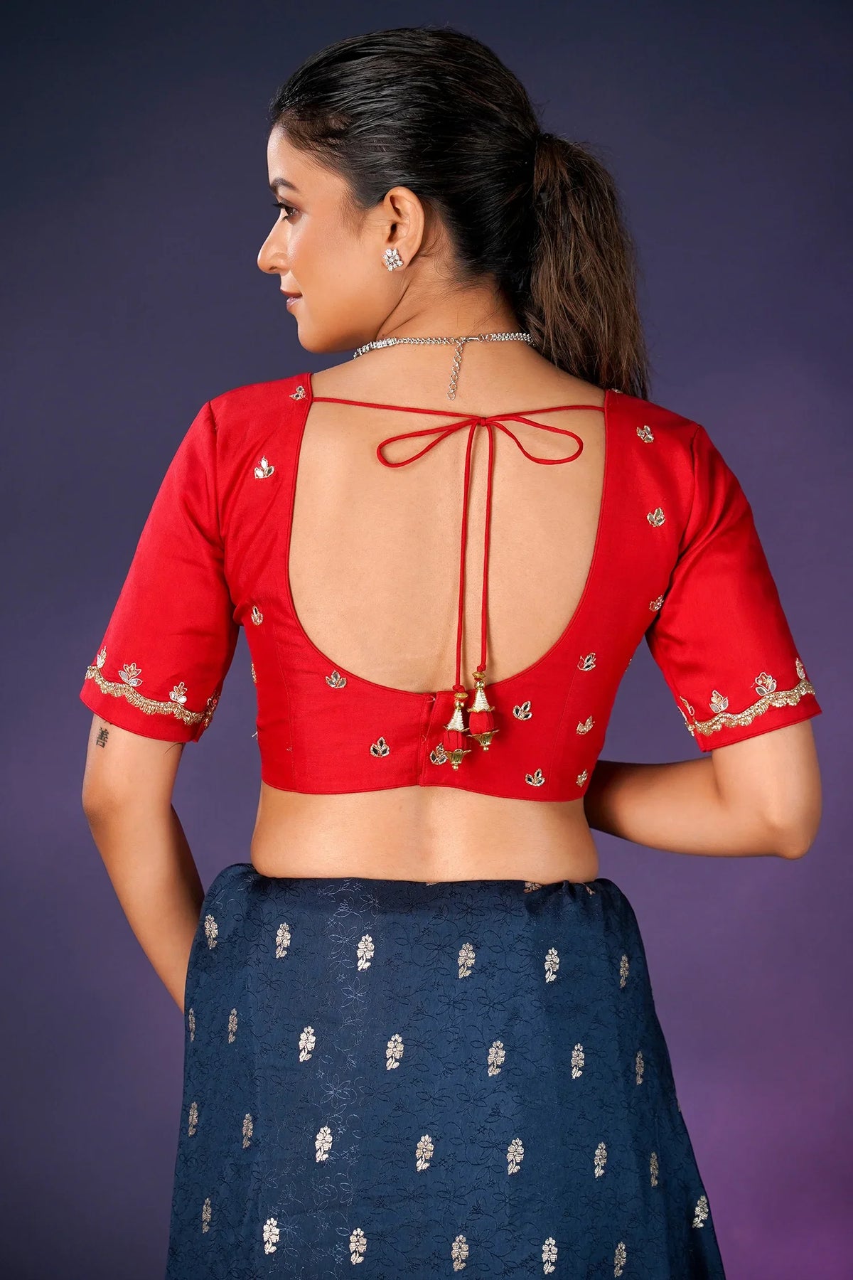 Peacock Blue Embroidery and Sequins Work Saree in Art Silk - blue silk saree embroidery