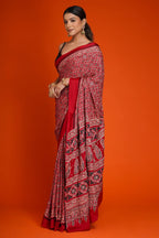 Maroon Art Silk Kalamkari Printed Saree with Paisley Motifs - maroon silk saree kalamkari
