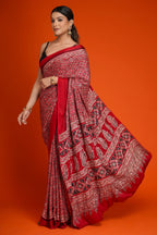 Maroon Art Silk Kalamkari Printed Saree with Paisley Motifs - maroon silk saree kalamkari