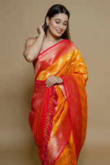 Orange Art Silk Woven Saree