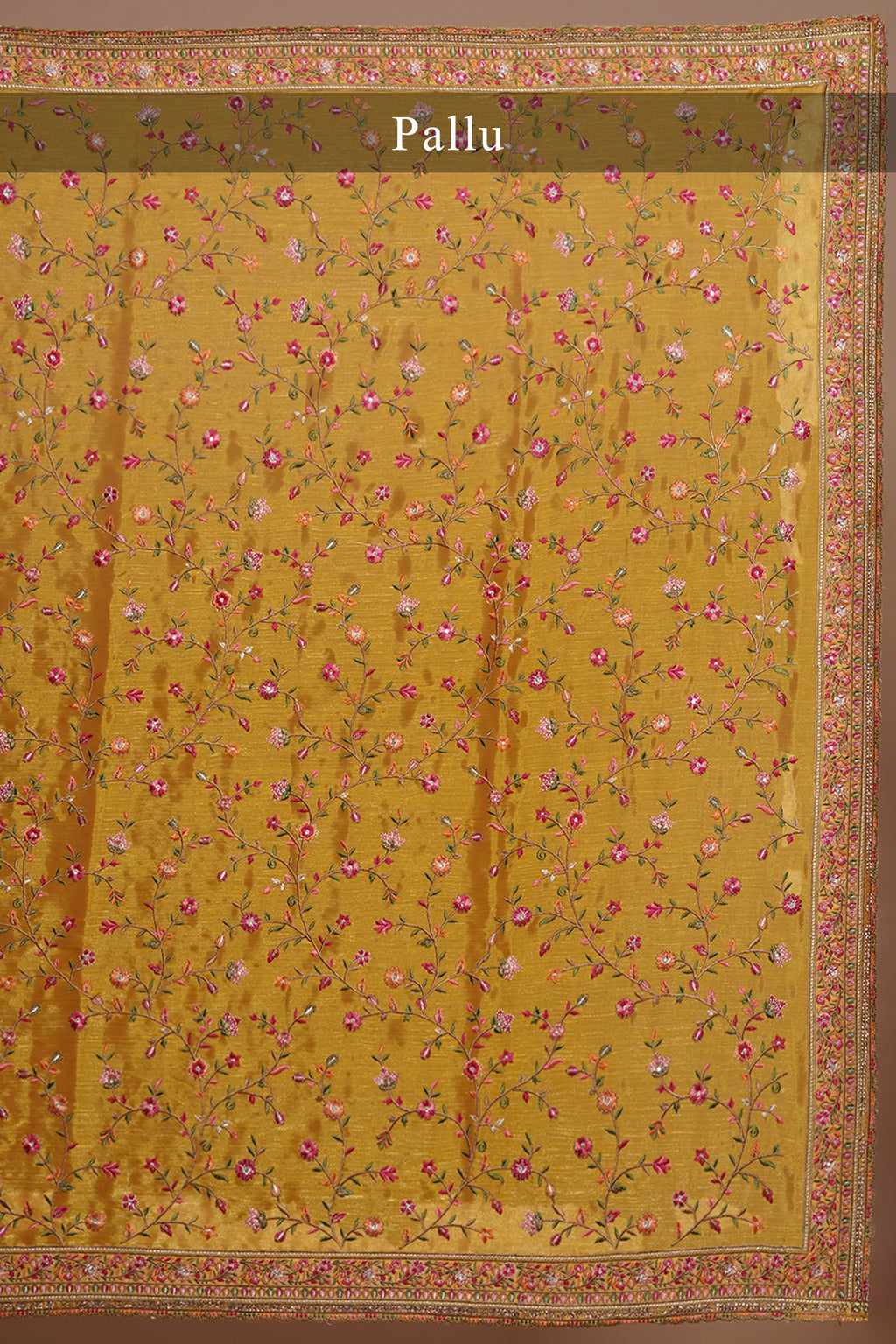 Orange Shimmer Organza Embroidered Saree - red organza saree embroidered