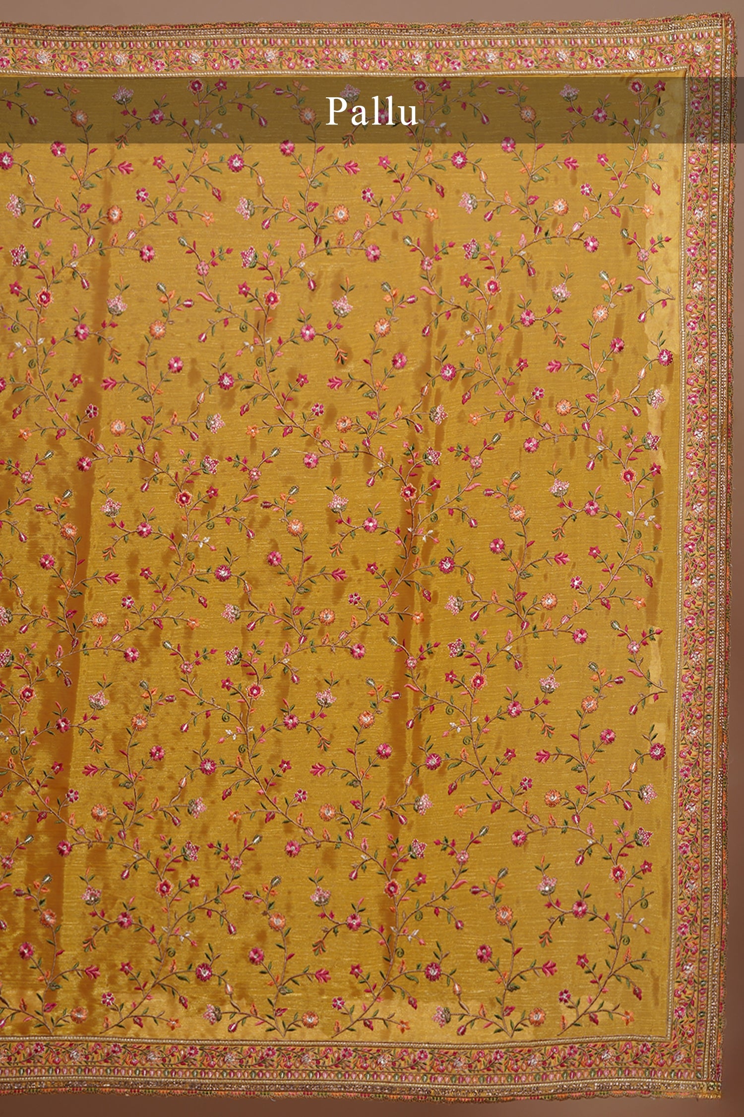 Orange Shimmer Organza Embroidered Saree - red organza saree embroidered