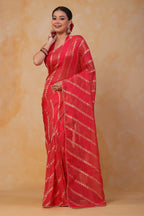 Pink Organza Tissue Saree with Weaving - pink organza saree