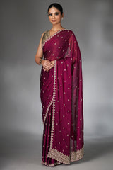 Wine Art Silk Handworked Saree
