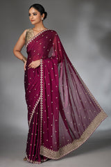 Wine Art Silk Handworked Saree