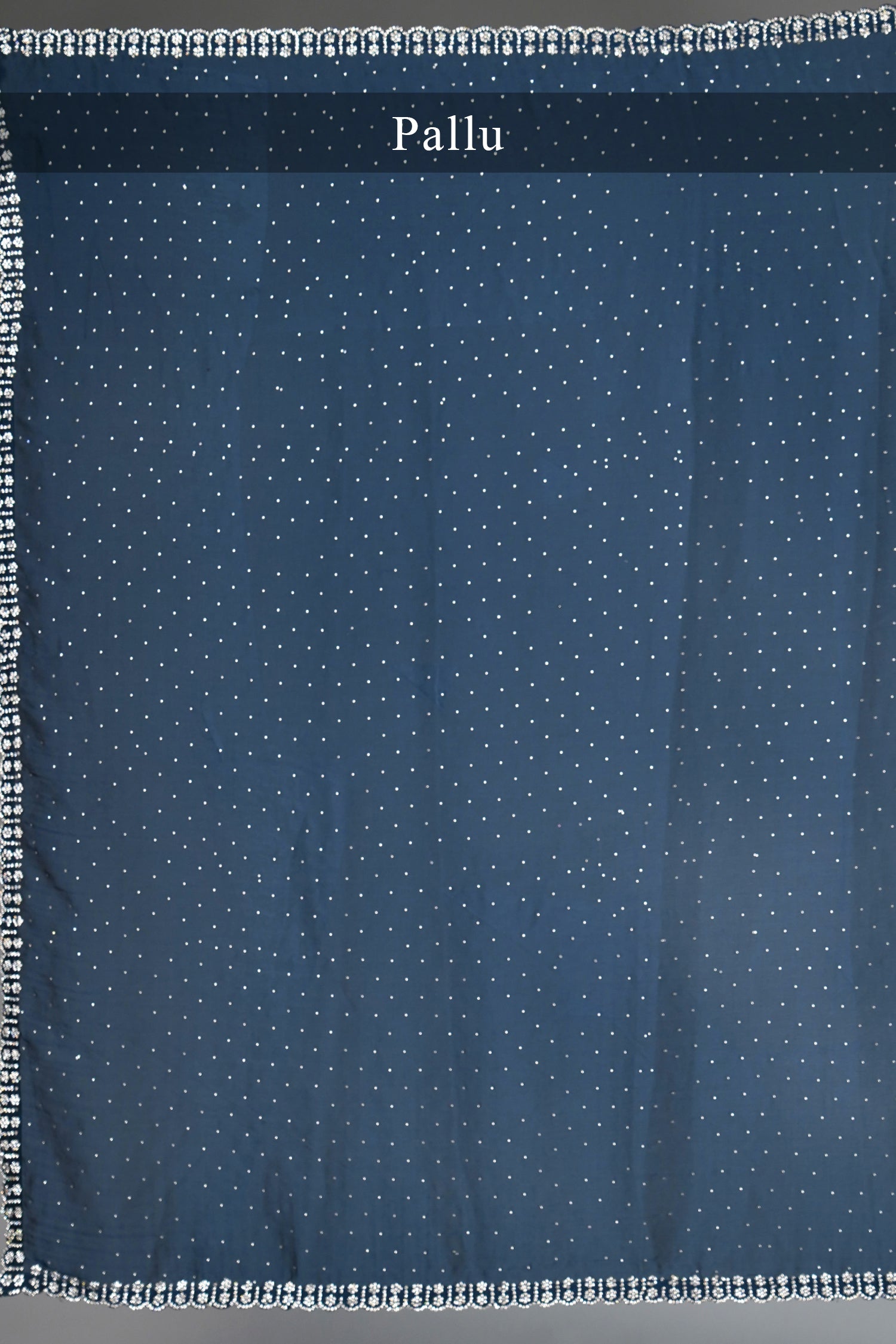 Prussian Blue Satin Georgette Diamond Worked Saree