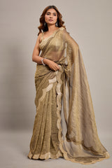 Grey Crushed Tissue Saree with Sequin Embroidery Scallop Border