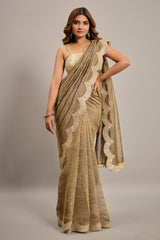 Grey Crushed Tissue Saree with Sequin Embroidery Scallop Border
