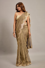 Grey Crushed Tissue Saree with Sequin Embroidery Scallop Border