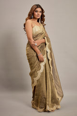 Grey Crushed Tissue Saree with Sequin Embroidery Scallop Border