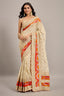Cream Tissue Shimmer Sequin Embroidered Saree with Embellished Scallop Border - red saree embroidered