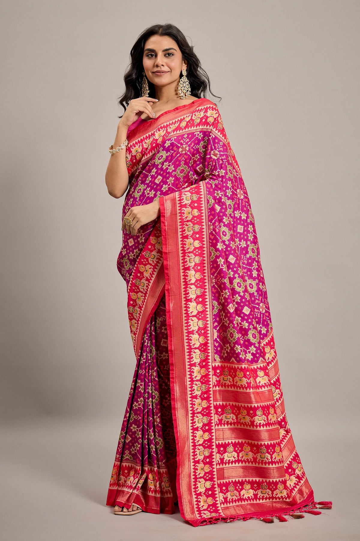 Purple Art Silk Traditional Woven Patola Saree