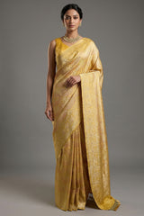 Light Yellow Silk All Over Woven Saree - yellow silk saree