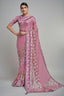 Pink Crepe Georgette Saree with Sequins Work On Border - pink georgette saree