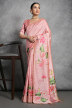 Tussar Silk Digital Floral Printed Saree - silk saree