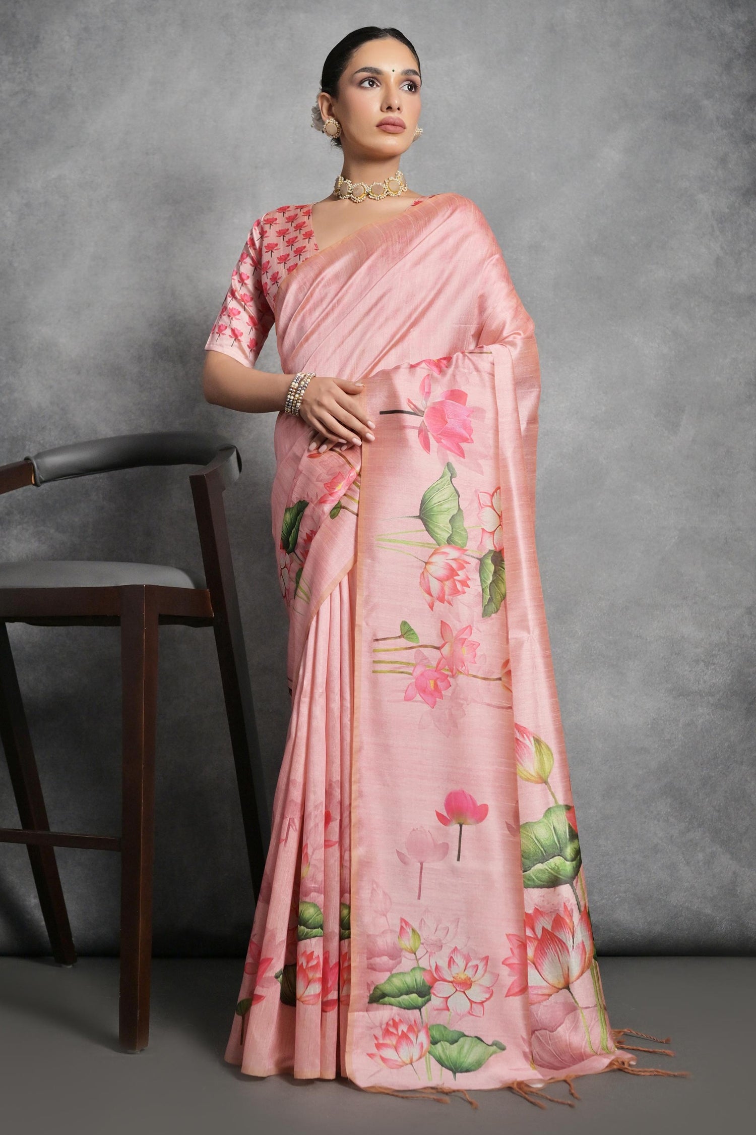 Tussar Silk Digital Floral Printed Saree - silk saree