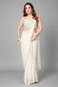 Off White Chinon Silk Readymade Lehenga Saree with Lace Work - white silk saree