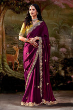Wine Glass Tissue Organza Saree with Sequin Embroidery