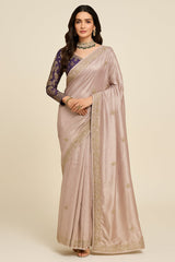 Misty Rose Pink Glass Tissue Organza Embroidered Saree