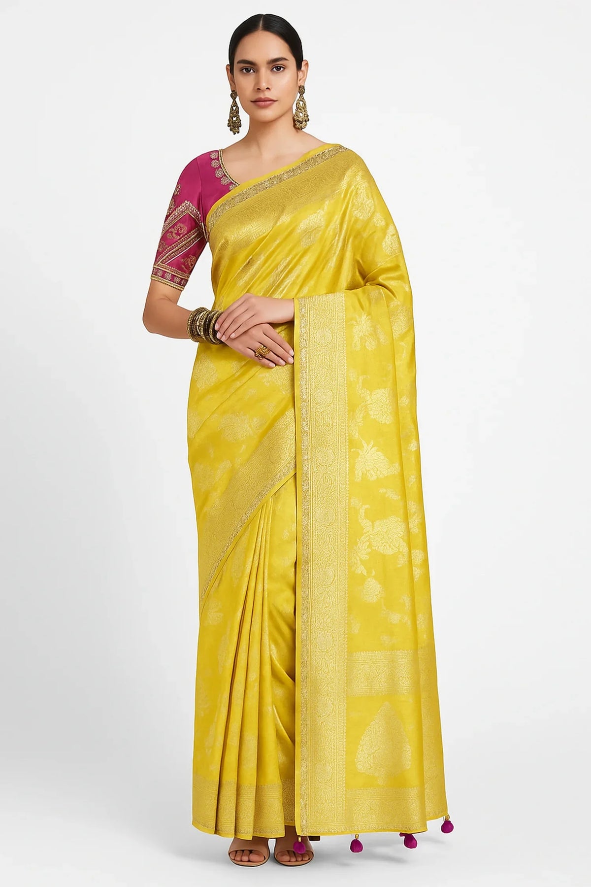 Yellow Tissue Silk Woven Saree