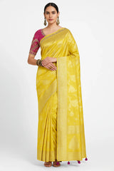 Yellow Tissue Silk Woven Saree