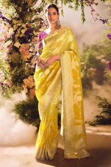 Yellow Tissue Silk Woven Saree