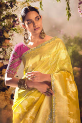 Yellow Tissue Silk Woven Saree