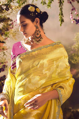 Yellow Tissue Silk Woven Saree