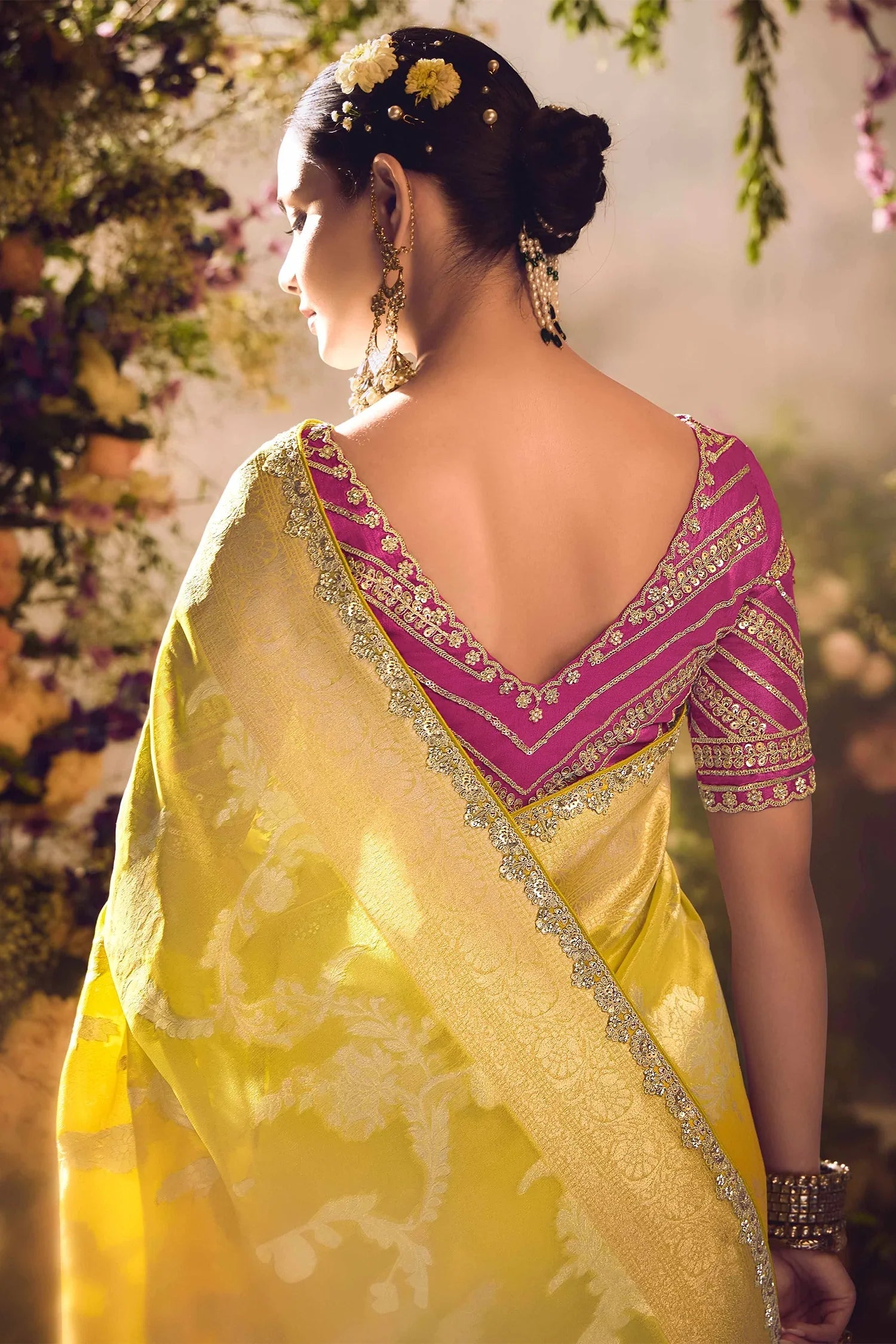 Yellow Tissue Silk Woven Saree