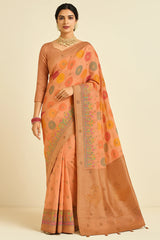 Peach Silk Woven Traditional Saree