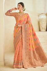 Peach Silk Woven Traditional Saree