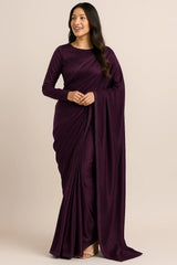 Purple Velvet Plain Saree with Lace