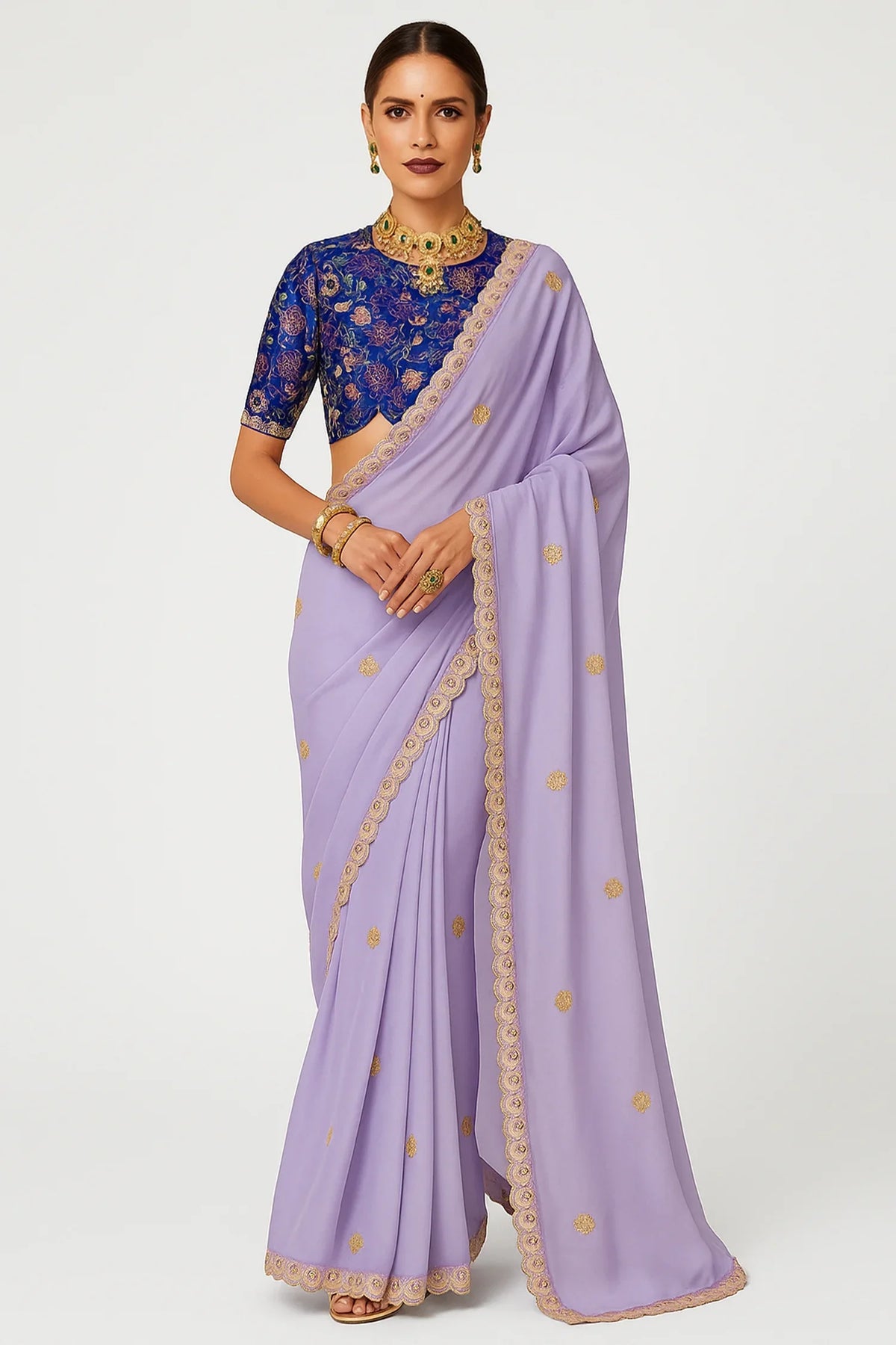 Light Purple Glass Tissue Sequin Embroidered Work Saree